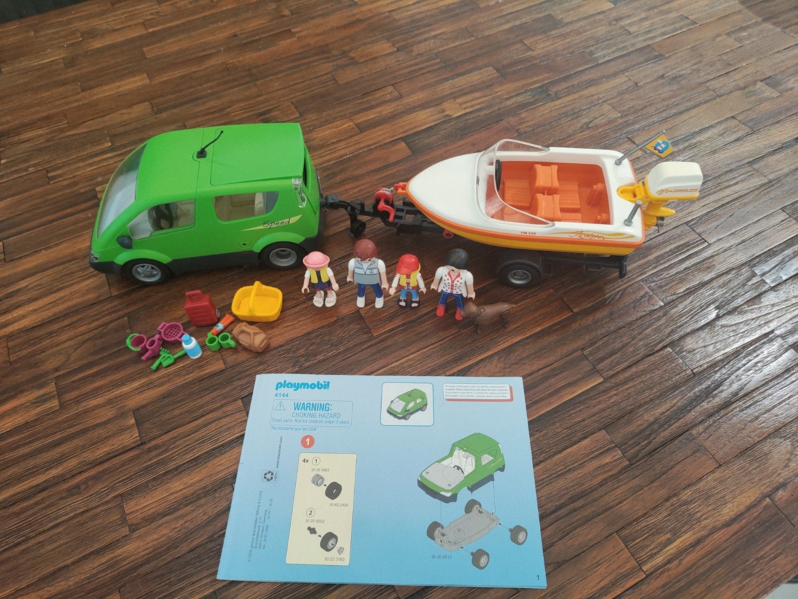 Playmobil Gezin met auto, aanhanger en boot 4144, Complete set, Voertuig, Zo goed als nieuw, Family fun