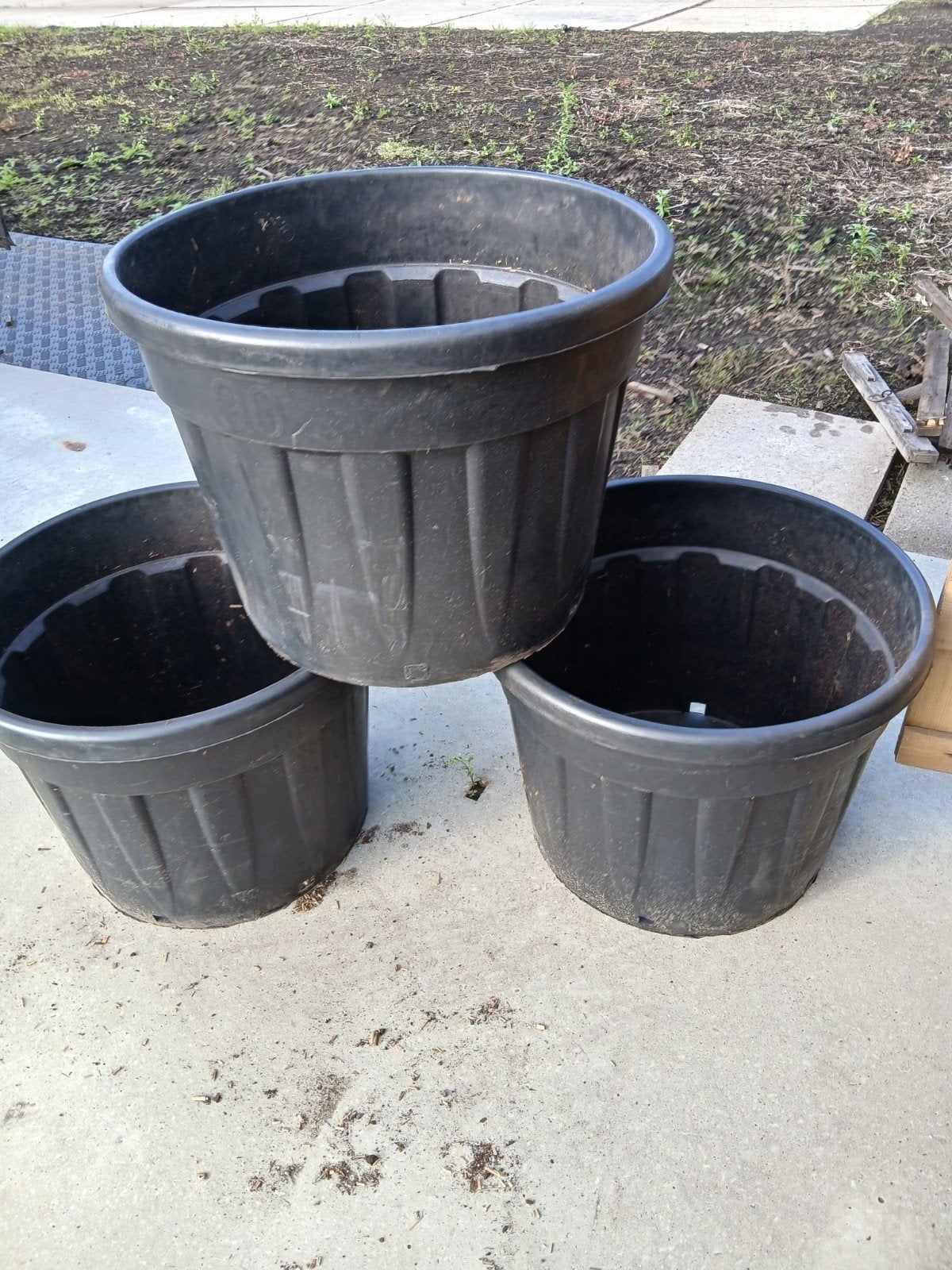 Grote zwarte kunststof bloempotten - set van 3, Ophalen, Kunststof, Gebruikt, 40 cm of meer