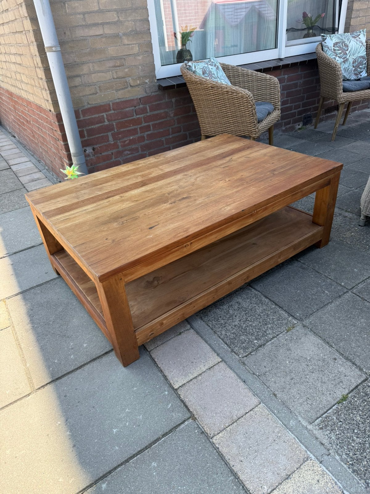 Teakhouten salon tafel 80x120, Ophalen, 100 tot 150 cm, 50 tot 100 cm, Zo goed als nieuw
