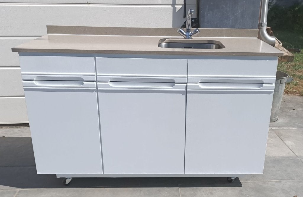 keuken composiet granietblad,buitenkeuken,kitchenette,pantry, Ophalen, 100 tot 150 cm, Wit, Zo goed als nieuw