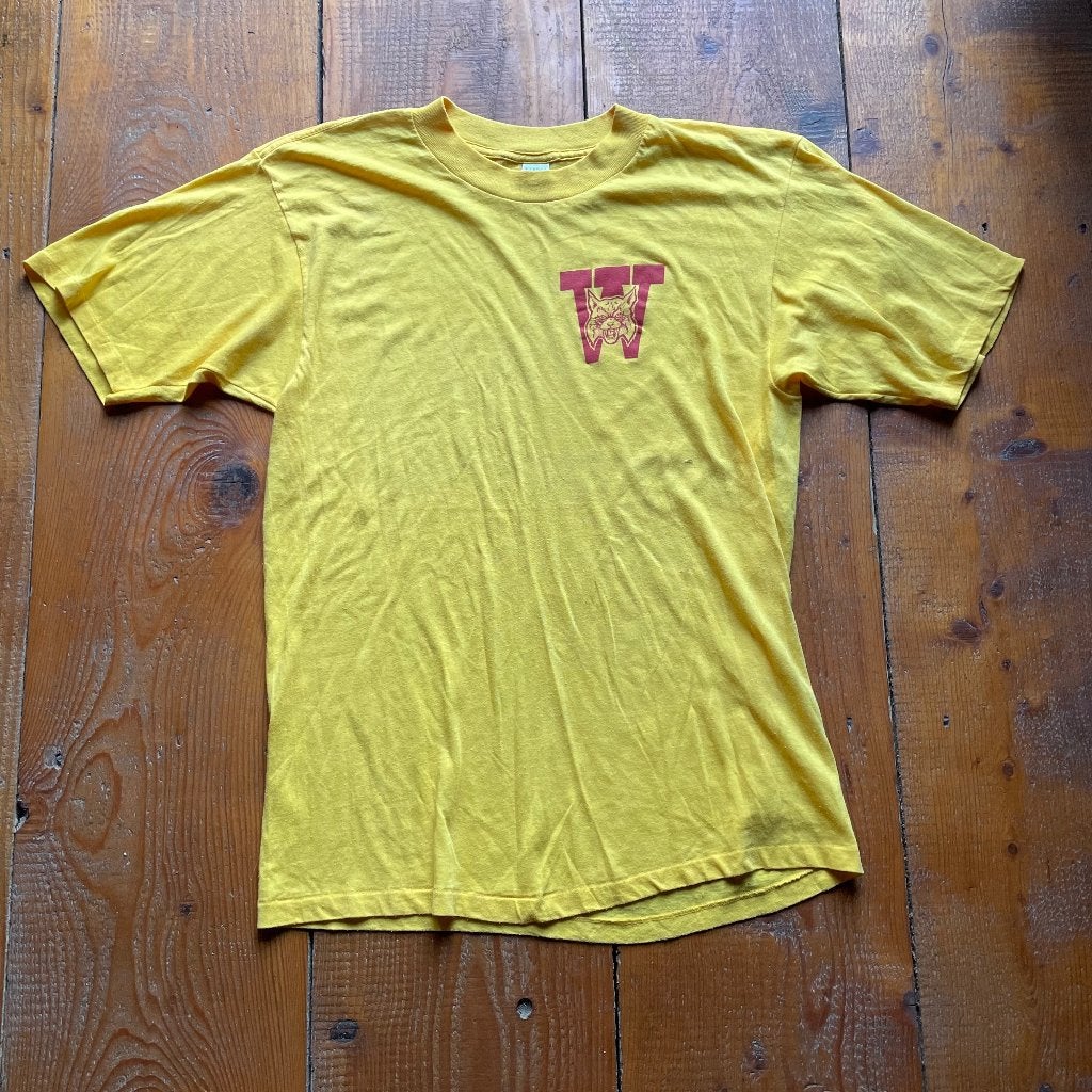 Vintage Geel Wildcat "W" Graphic T-shirt - Maat L - A-264, Maat 52/54 (L), Onbekend, Verzenden, Geel