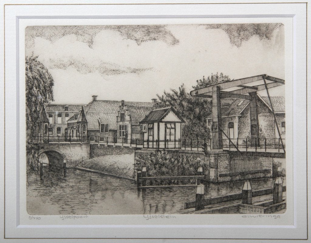 Ets van de IJsselpoort in IJsselstein, Antiek en Kunst, Kunst | Etsen en Gravures, 2000 tot heden, Ets, Stadsgezicht, Ophalen of Verzenden