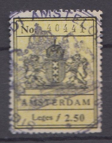Belastingzegels fiscaalzegels leges Amsterdam f2.50, Postzegels en Munten, Postzegels | Nederland, Ophalen of Verzenden
