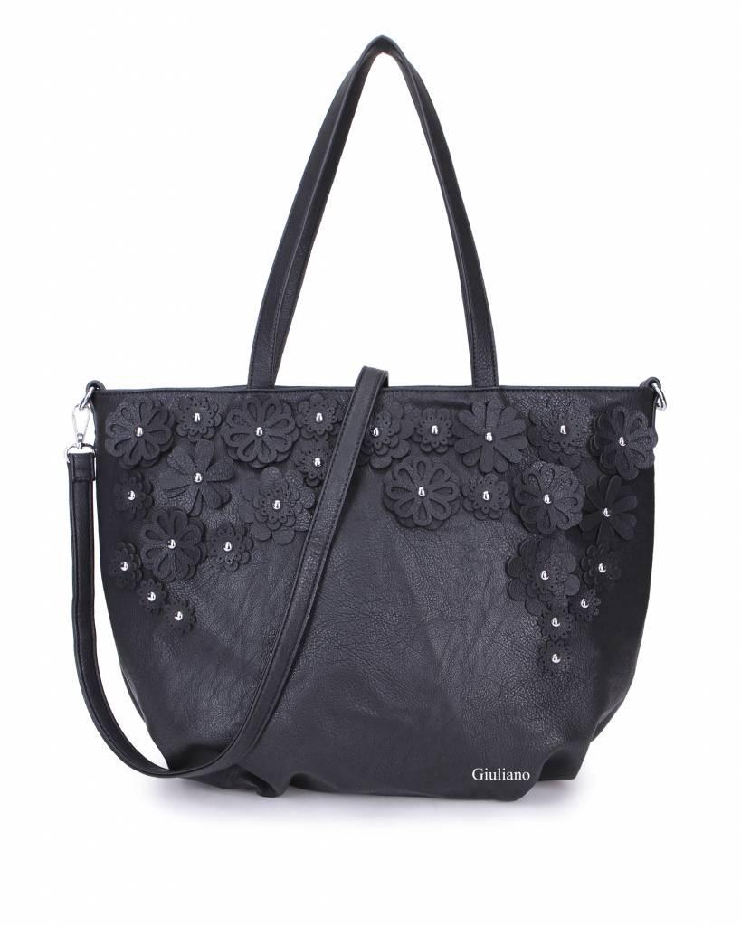 Handtas shopper bloemen zwart, Sieraden, Tassen en Uiterlijk, Tassen | Damestassen, Ophalen of Verzenden, Nieuw, Zwart, Shopper