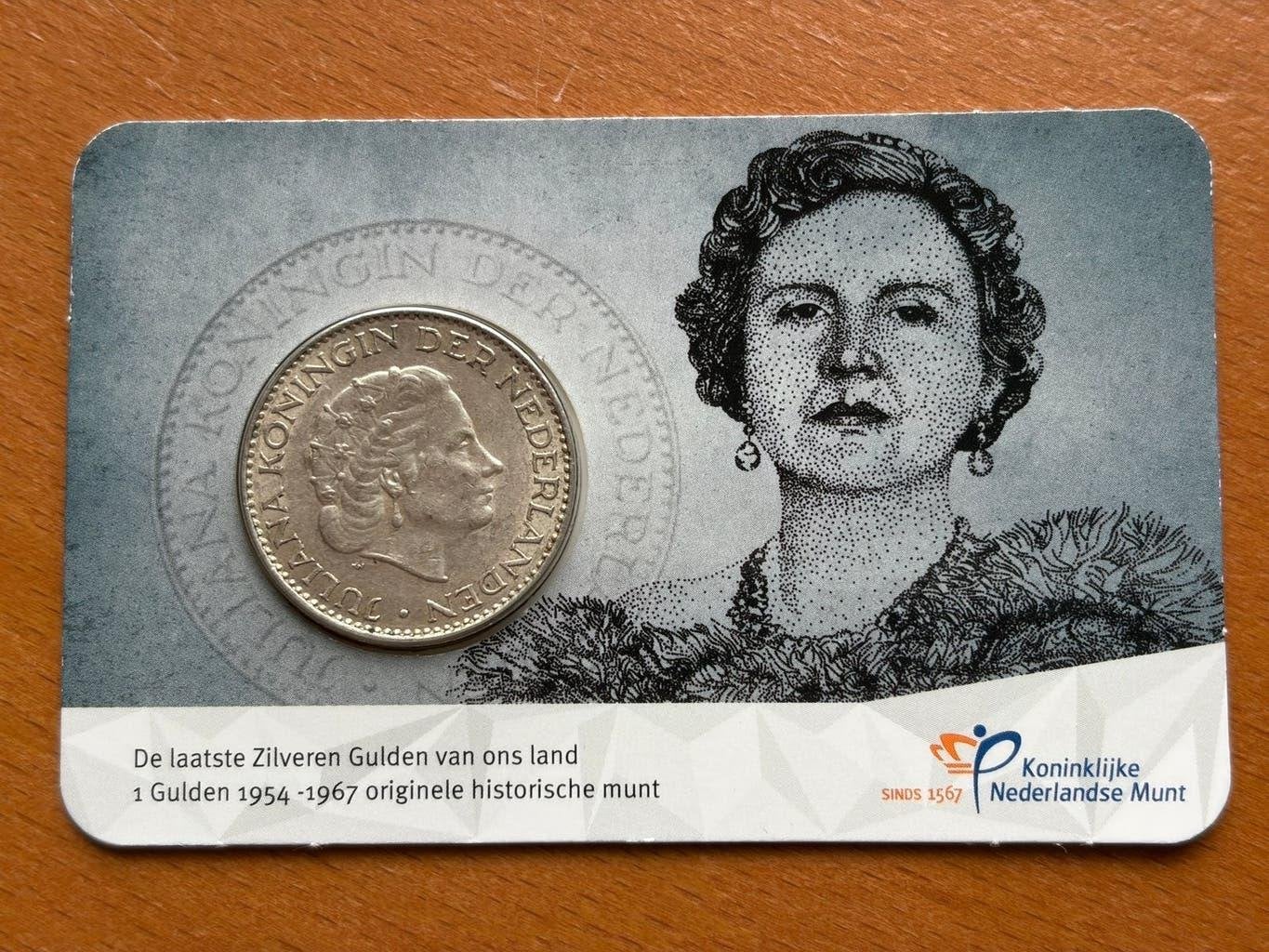 Laatste Zilveren Gulden Koningin Juliana 1956, Postzegels en Munten, 1 gulden, Koningin Juliana, Zilver, Ophalen of Verzenden