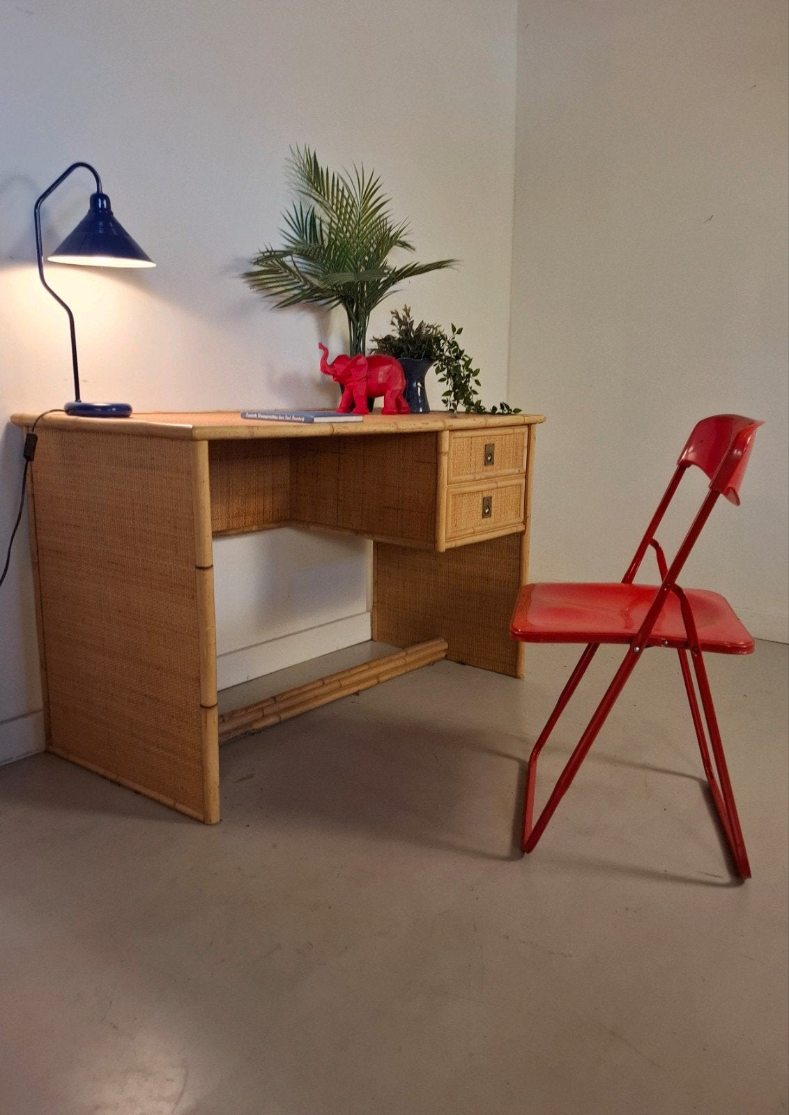 Vintage design bureau Dal Vera bamboe rotan bureau Italiaans, Ophalen of Verzenden