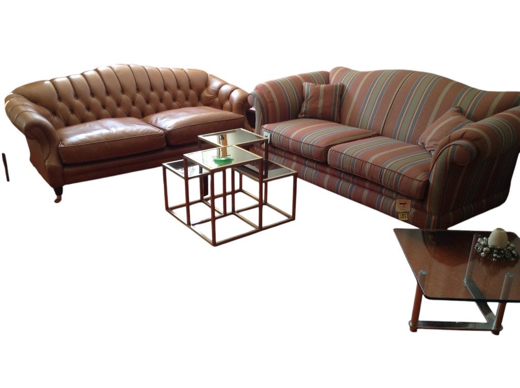 Engelse Sofa + Wingchair in mooie stof en kleurstelling.e.a., Ophalen, Hout, 150 tot 200 cm, 75 tot 100 cm