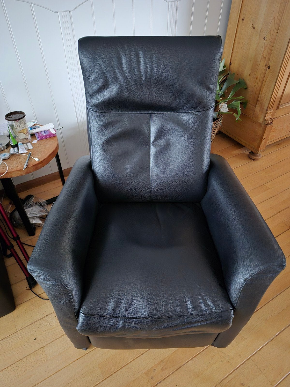 Zwarte Leren Relaxfauteuil - Comfortabel en Verstelbaar, Ophalen, Gebruikt, Zwart, Modern, Comfort