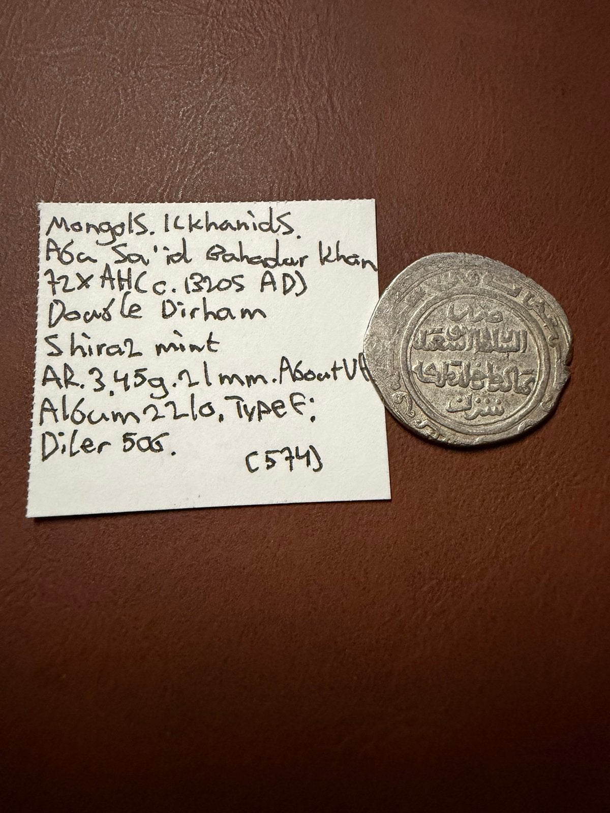 Ilkhaniden AR Dubbele Dirham Bahadur Khan 72X AH, Shiraz, Verzenden, Midden-Oosten