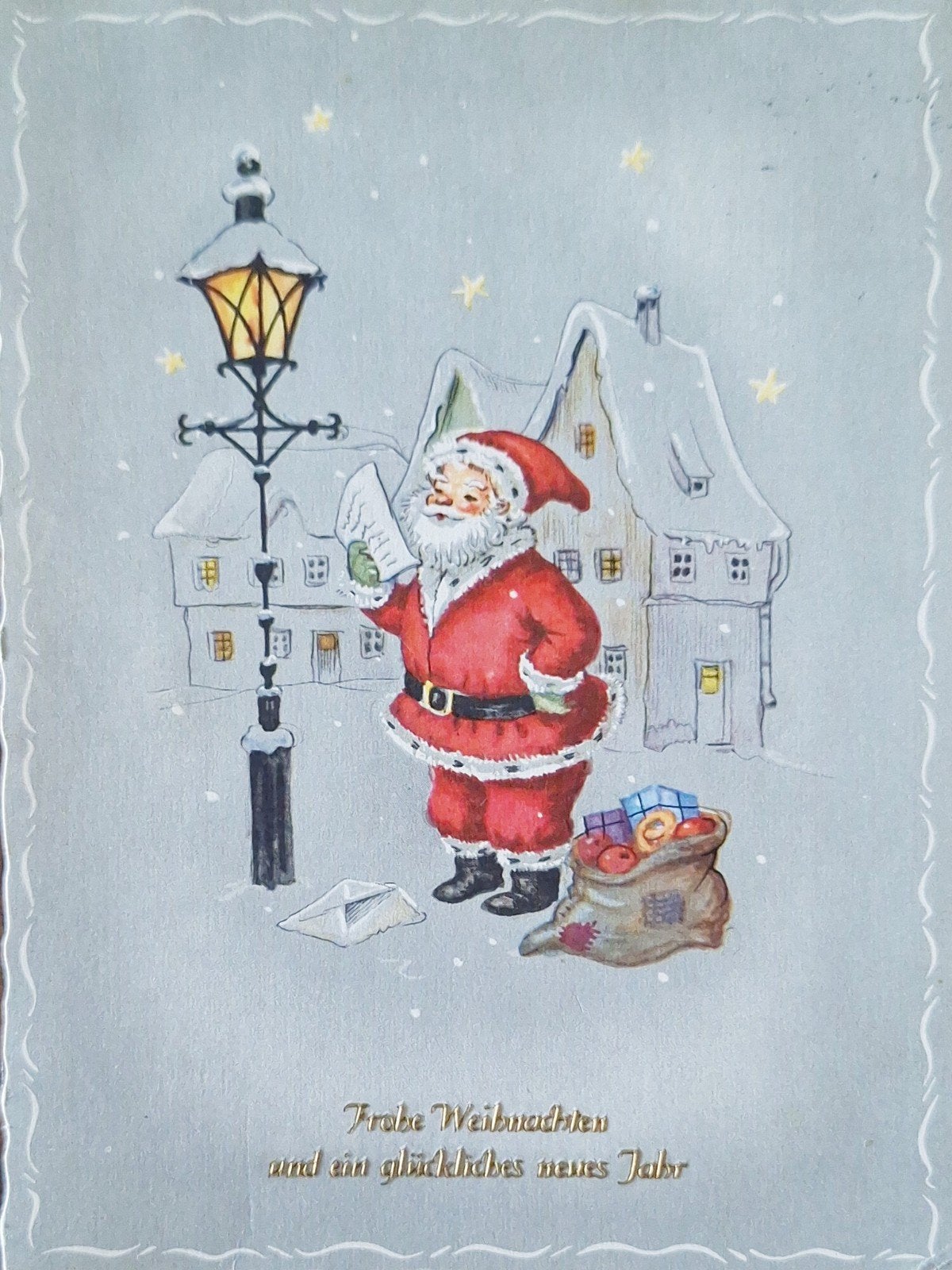 vintage duitse Kerst wenskaart Kerstman, Ophalen of Verzenden, Gelopen, Feest(dag)