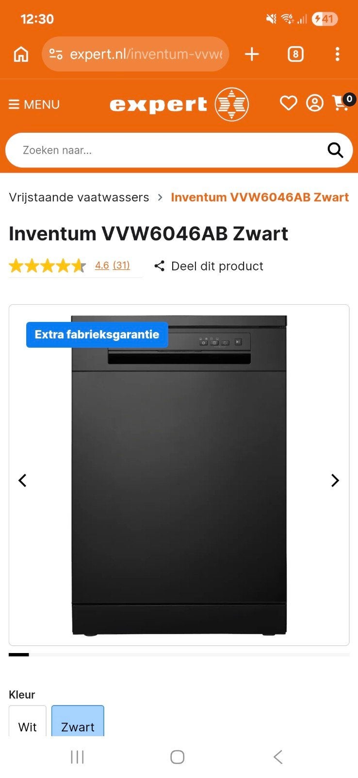 Inventum VVW6046AB Zwart vaatwasser - 1 jaar oud, Witgoed en Apparatuur, Vaatwasmachines, Ophalen, 60 cm of meer, Zo goed als nieuw
