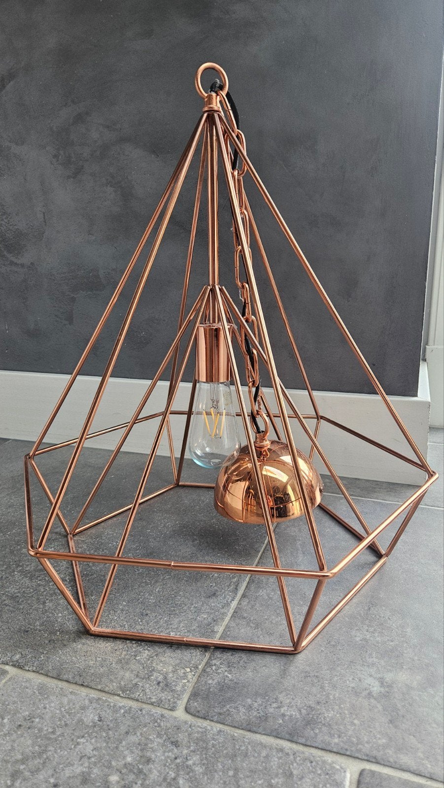 Hanglamp diamant metaal Roségoud, Huis en Inrichting, Lampen | Hanglampen, Ophalen, Zo goed als nieuw, Metaal