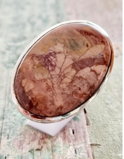 Echt zilveren ring met grote Jaspis maat 22.5, 20 of groter, Nieuw, Ophalen of Verzenden, Dame