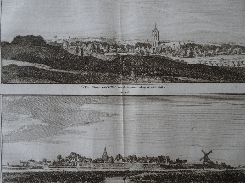 gravure Lochem en boekenstad Bredevoort H. Spilman 1743, Antiek en Kunst, Stadsgezicht, Ophalen of Verzenden, Gravure, Origineel