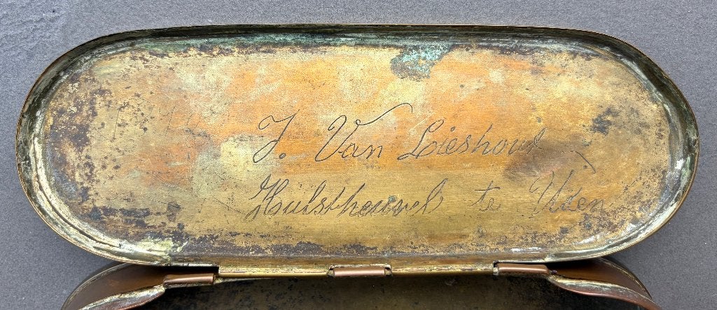 Antieke tabaksdoos - J. van Lieshout Uden, Antiek en Kunst, Ophalen of Verzenden, Koper