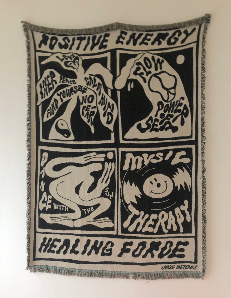 Jose Mendez Wandkleed POSITIVE ENERGY & HEALING, Zwart, Textiel, Wanddecoratie, Ophalen of Verzenden