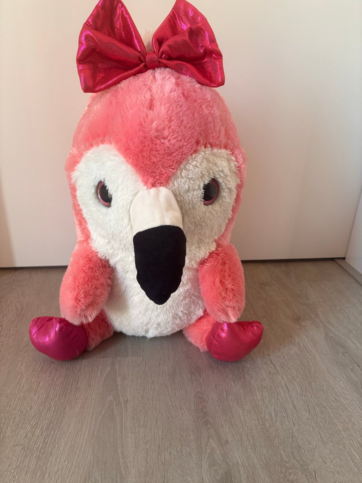 Grote roze flamingo knuffel met strik - 50cm, Kinderen en Baby's, Ophalen, Overige typen, Zo goed als nieuw, Middelgroot (20 tot 80 cm)