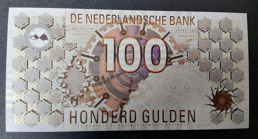100 Gld 1992 UNC Lichtbruin, Verzenden, 100 gulden, Los biljet