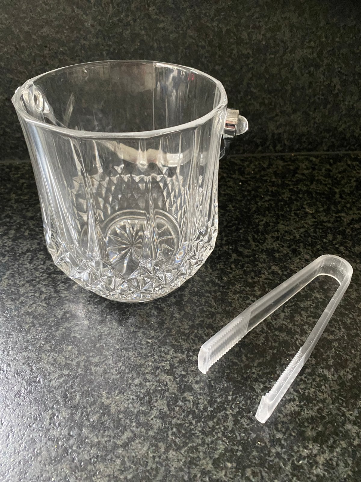 Glazen ijsklontjes emmertje met kunststof tang, Zilver, Ophalen of Verzenden, Glas, Overige typen