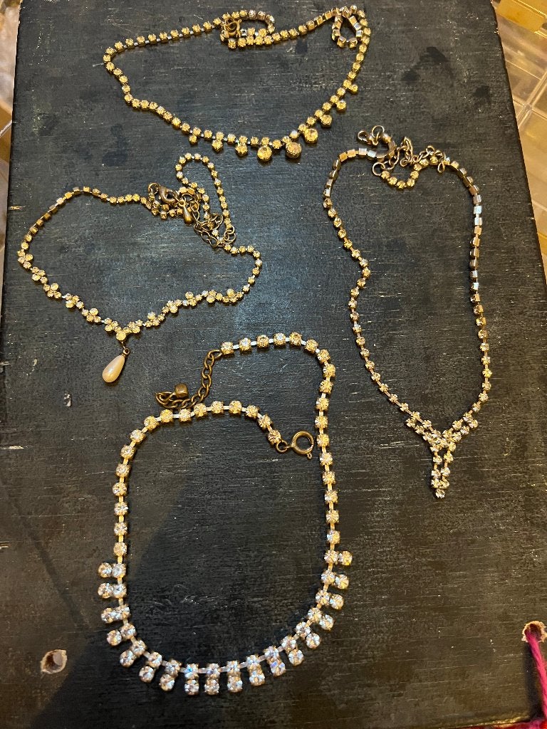 Vintage antieke rhinestones Costume jewelry strass kettingen, Overige materialen, Ophalen of Verzenden, Zo goed als nieuw, Met hanger