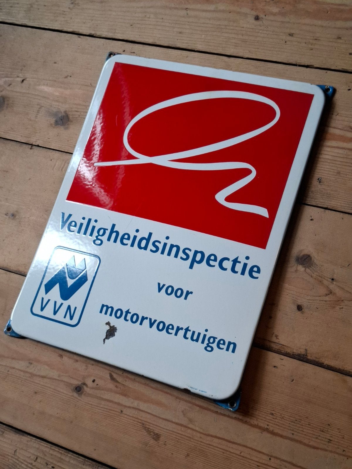 Oud emaille reclame bord VVN Veiligheidsinspectie - Garage, Ophalen of Verzenden