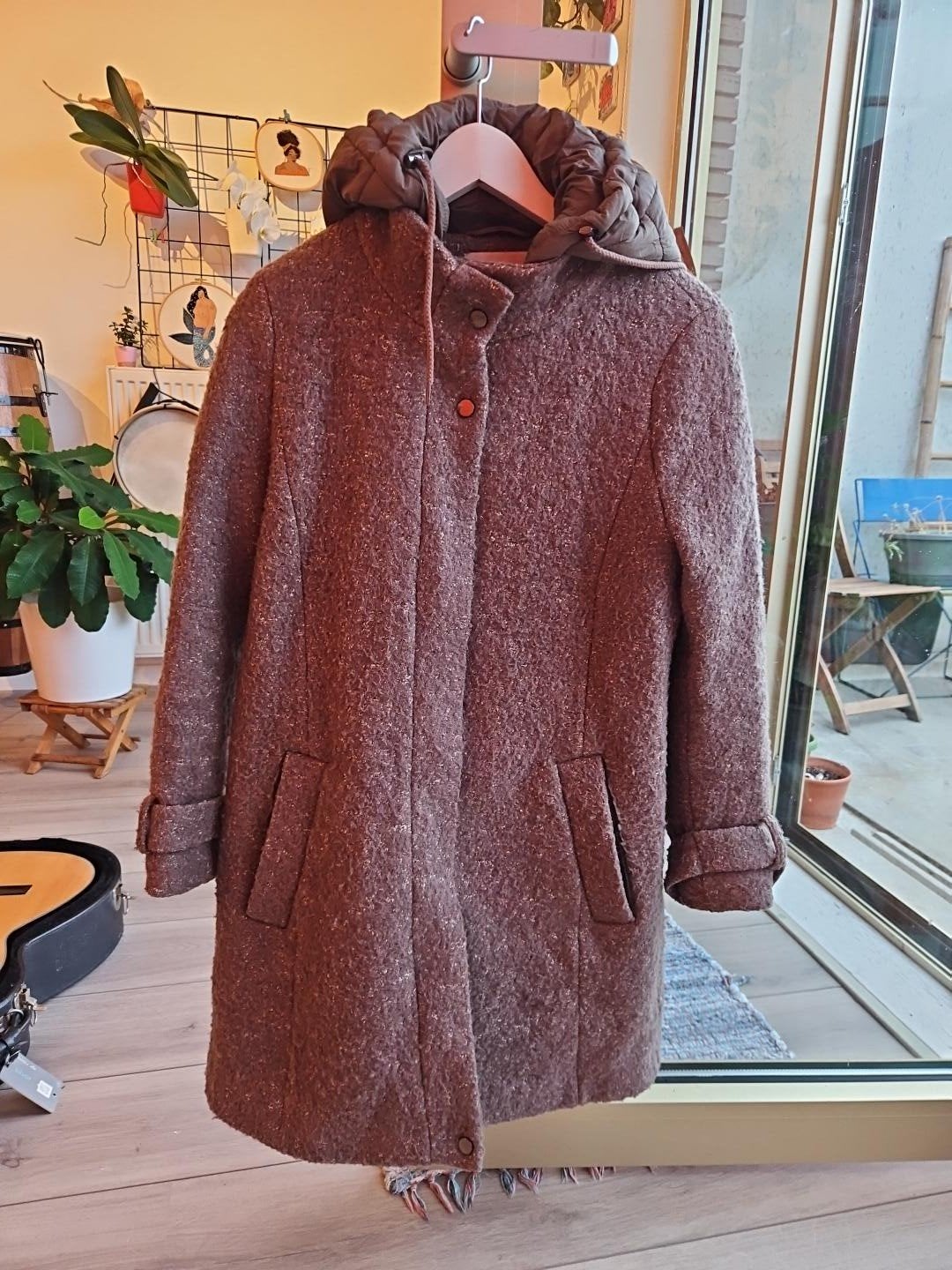 Esprit wollen jas met afneembare capuchon, maat M, Kleding | Dames, Jassen | Winter, Maat 38/40 (M), Bruin, Ophalen of Verzenden
