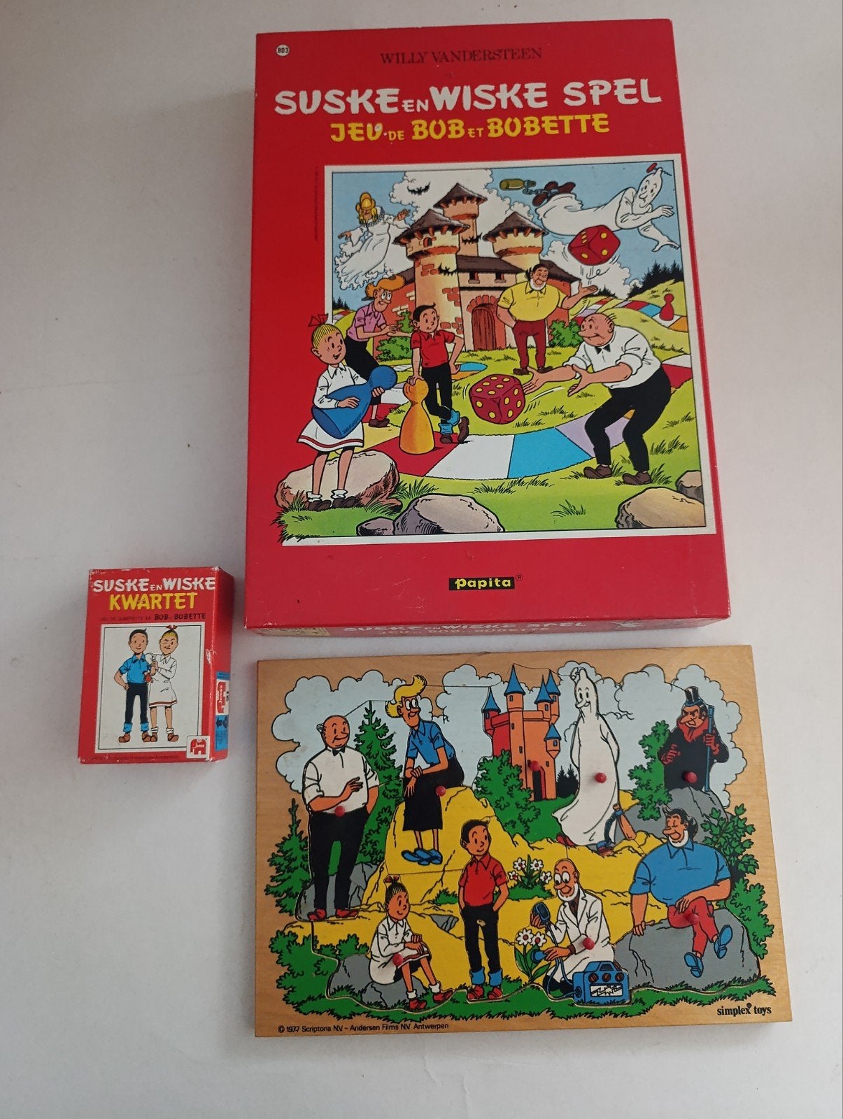 vintage Suske & Wiske set: spel, kwartet en puzzel, jaren 70, Boeken, Stripboeken, Meerdere stripboeken, Ophalen of Verzenden