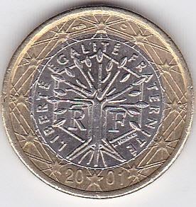 1 euro 2001 Frankrijk, Ophalen of Verzenden, Frankrijk, 1 euro, Losse munt