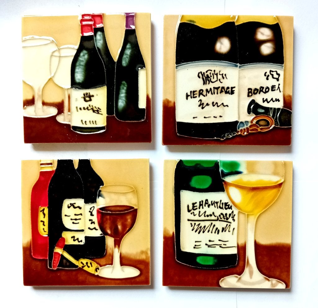 benaya porseleinen display tegel plaques wine set van 4, Verzenden