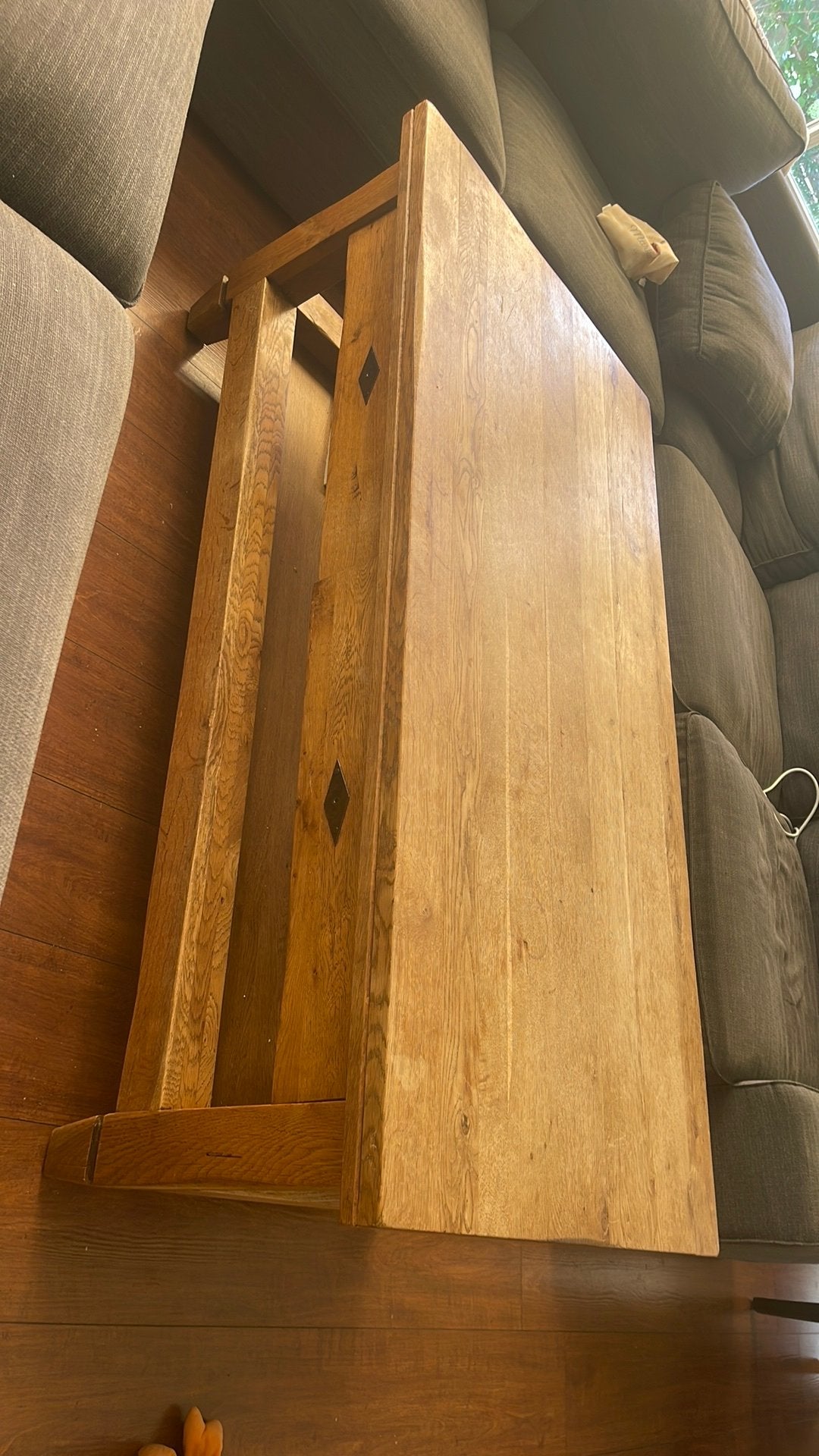 Massief houten salontafel, Huis en Inrichting, Tafels | Salontafels, Ophalen, 100 tot 150 cm, Eikenhout, 50 tot 100 cm