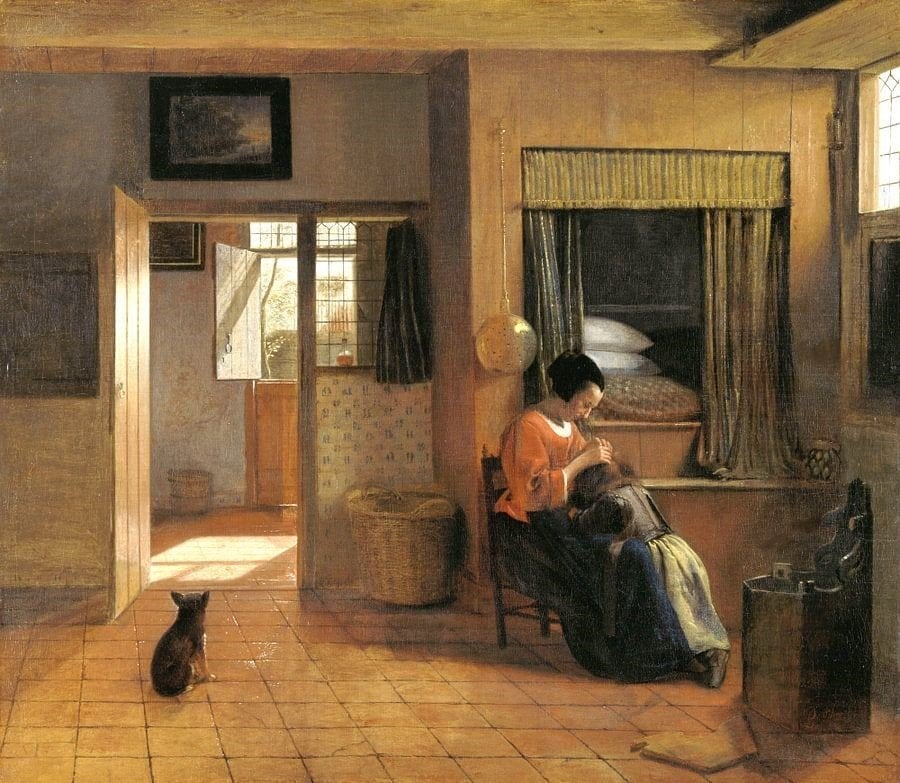 Schilderij reproductie   (Schilder Pieter de Hooch), Ophalen, Doek, Portret of Personen, Overige technieken