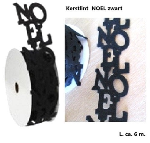 Lint Noel zwart kerstlint op rol fluweel-look, Verzenden, Nieuw