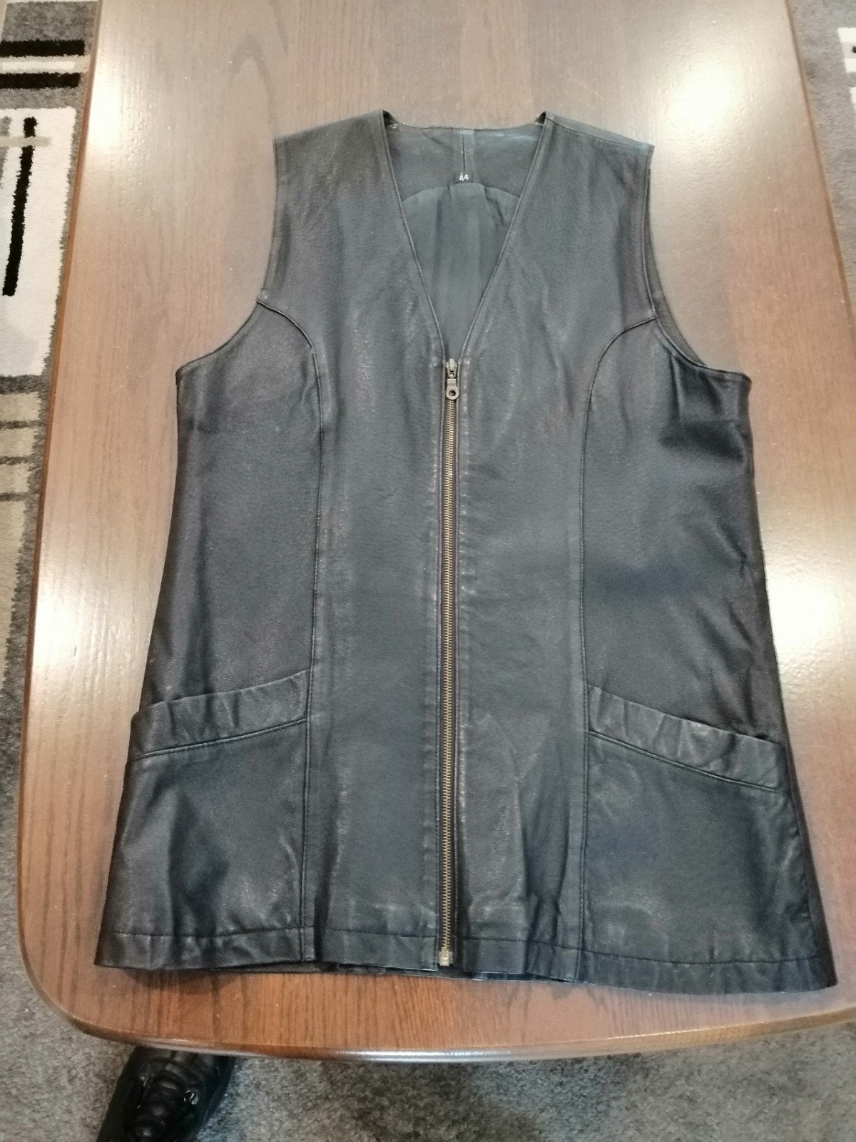 Vest leder zwart lang zgan heel mooi zie alle foto's, Ophalen of Verzenden, Zo goed als nieuw, Zwart