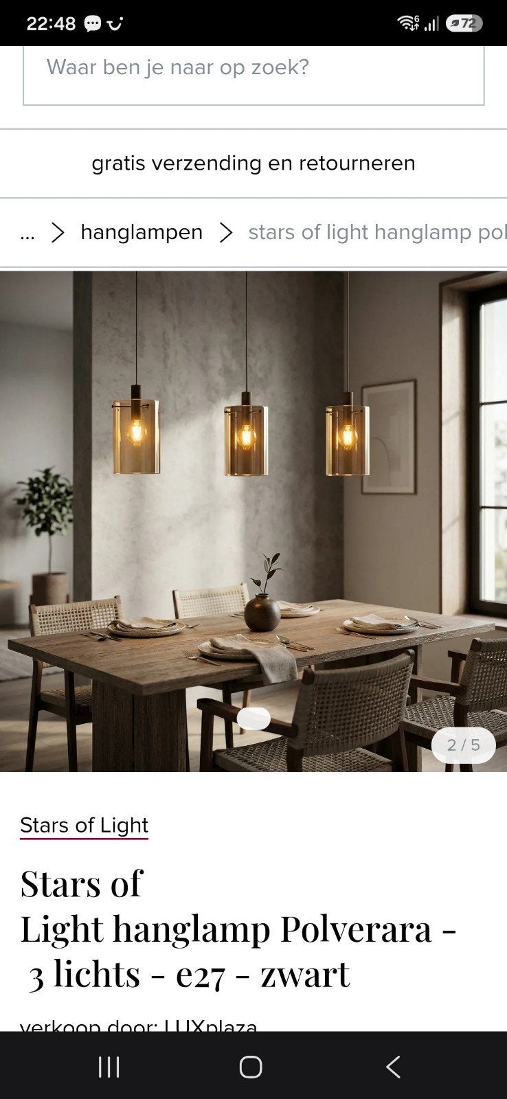 Stars of Light Polverara hanglamp - 3 lichts - E27 - zwart, Huis en Inrichting, Lampen | Hanglampen, Zo goed als nieuw, Glas, Modern