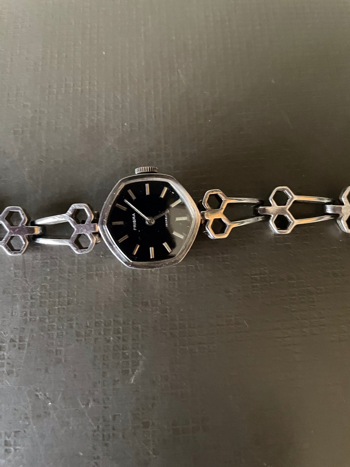 Vintage Prisma Art Deco Horloge Zilver 925, lopend uurwerk, Met bandje, Polshorloge, 1930 tot 1960, Zilver