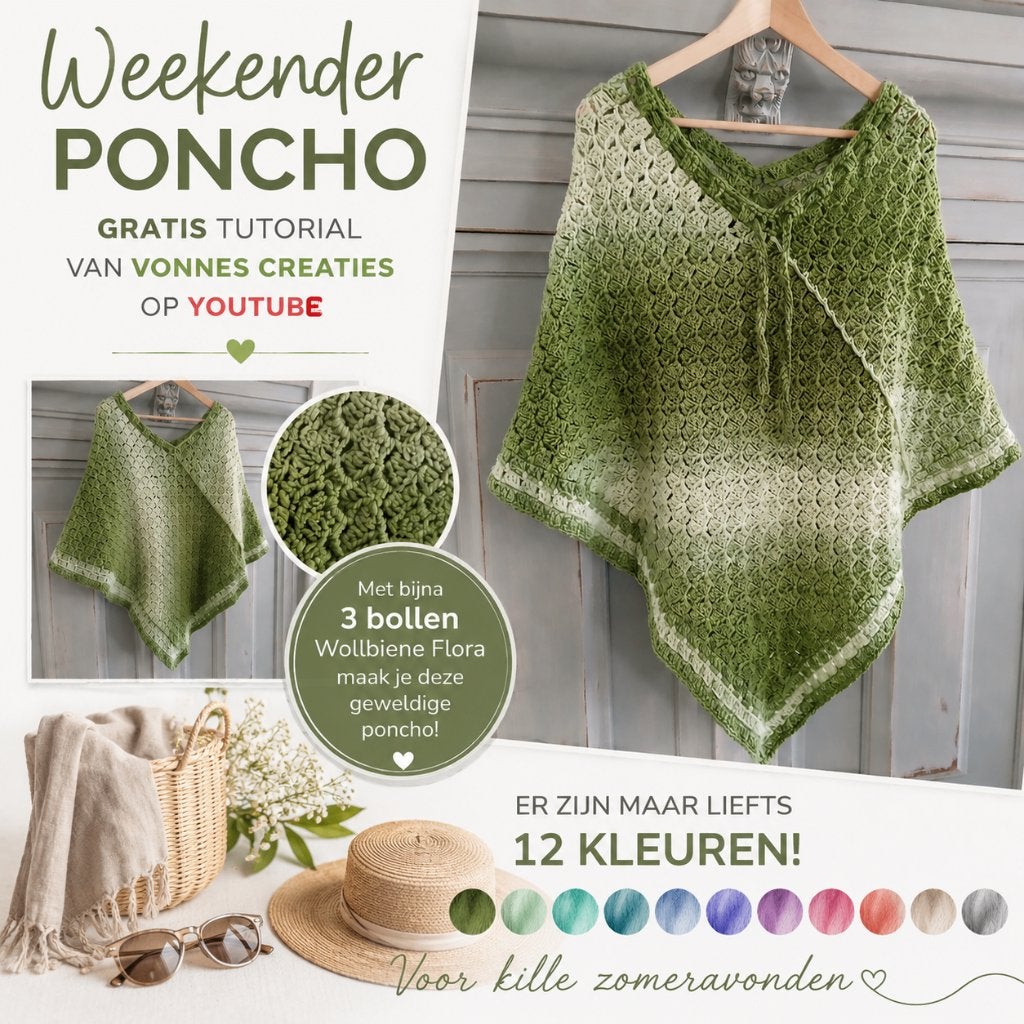 Weekender Poncho gehaakt met de Flora Ombre 3 bollen, Wollbiene, Breien of Haken, Nieuw, Ophalen of Verzenden