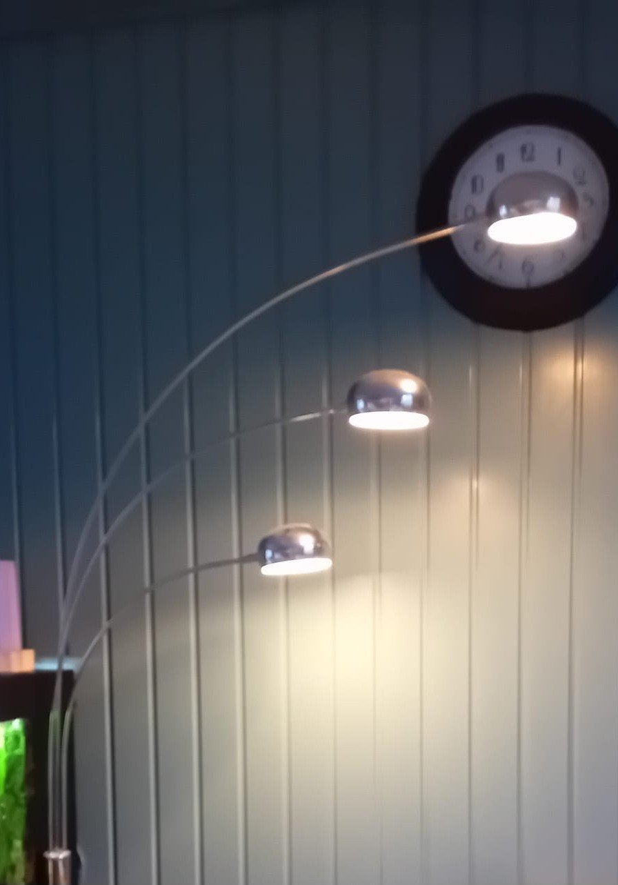 Moderne booglamp met 3 lichtpunten, chroom, Huis en Inrichting, Ophalen, Gebruikt, 200 cm of meer, Modern, Booglamp
