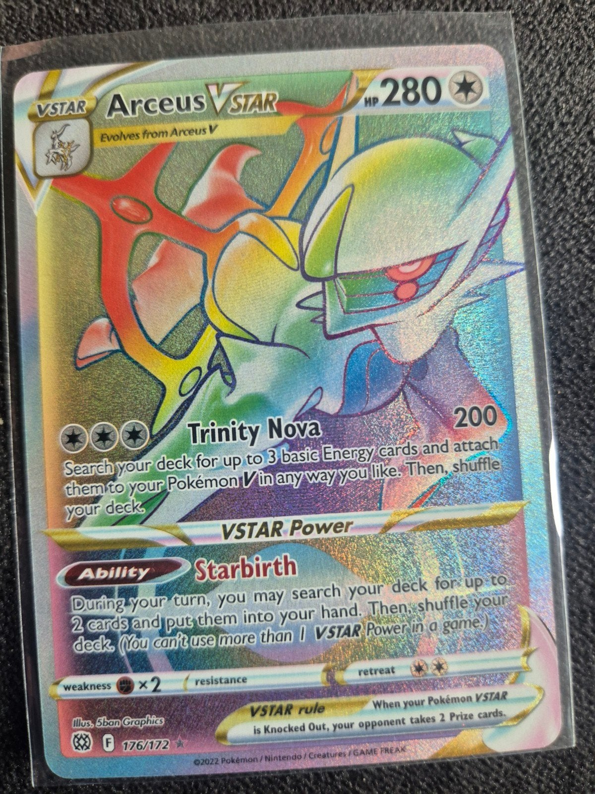 Arceus VSTAR Rainbow Rare Pokémon Kaart 176/172, Ophalen of Verzenden, Zo goed als nieuw, Losse kaart, Foil