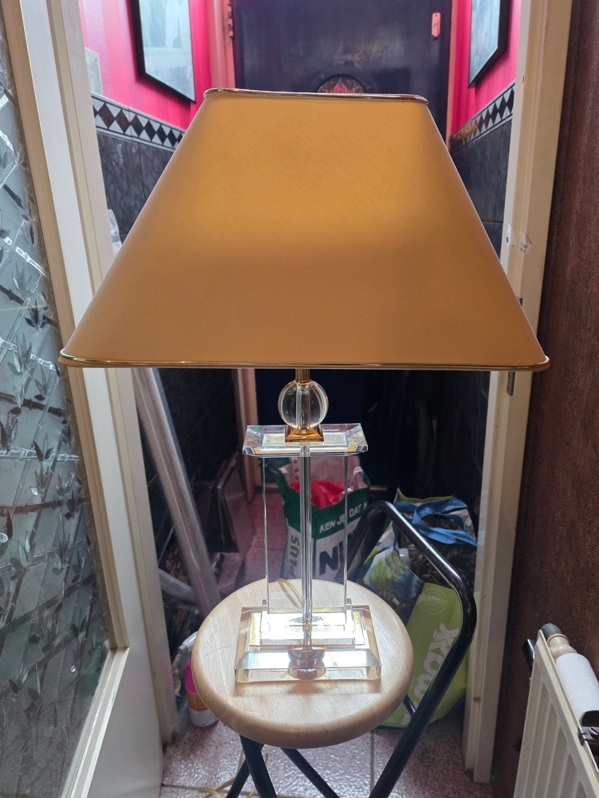 . hollywood regency zware plexiglas tafellamp zgan, Ophalen, Zo goed als nieuw, Overige materialen, 50 tot 75 cm