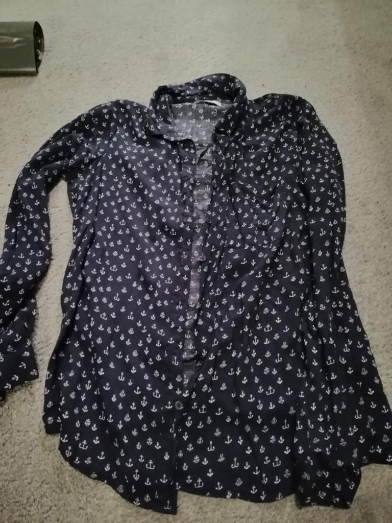 Leuke donkerblauwe blouse met ankertjes, Ophalen of Verzenden, Zo goed als nieuw, Blauw