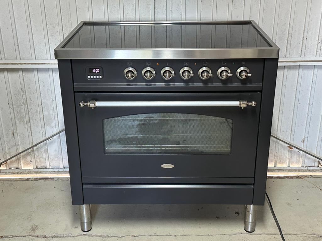 Boretti inductie fornuis 90cm antraciet / 300 graden oven, Ophalen, Gebruikt, Energieklasse A of zuiniger, Inductie