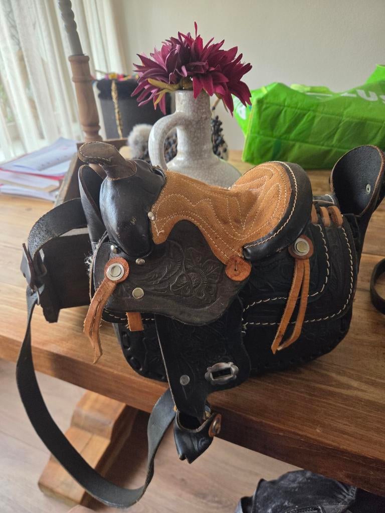Leren western tas met paardrijzadel, Ophalen of Verzenden, Gebruikt, Zwart, Handtas