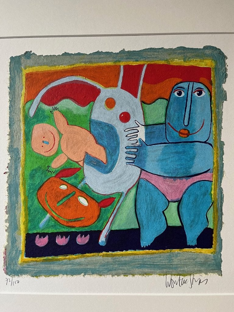 Wouter stips, zeefdruk Blauwe man, Ophalen