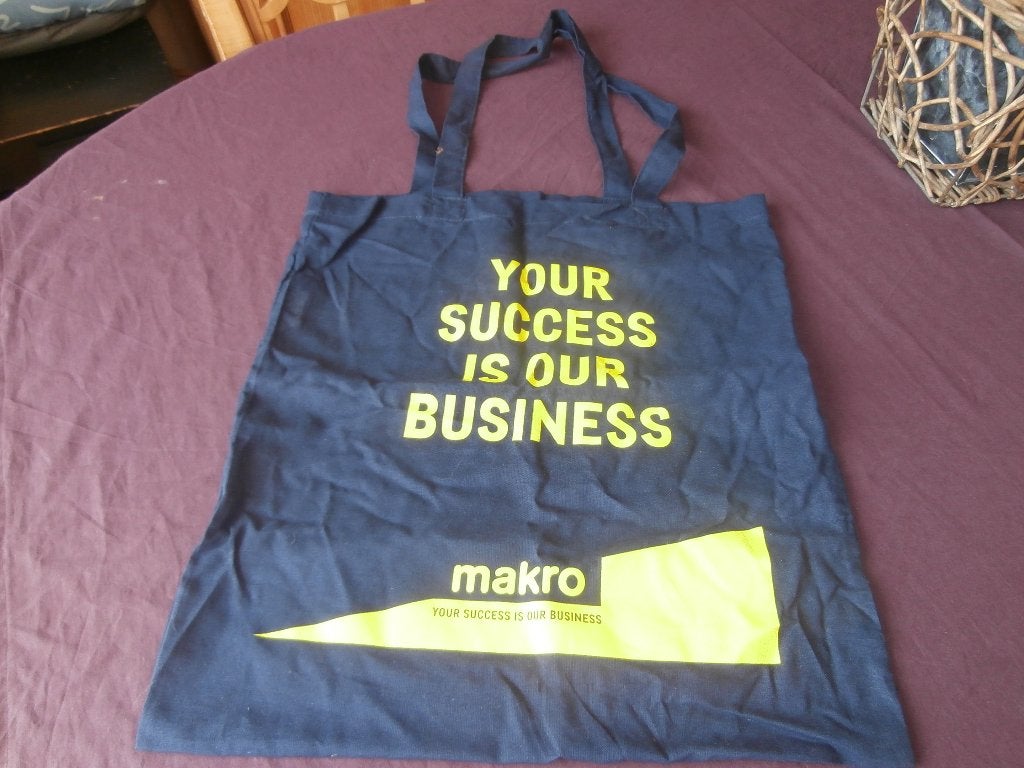 Schoudertas linnen tas bl Makro Your succes is our business, Sieraden, Tassen en Uiterlijk, Ophalen of Verzenden, Nieuw, Blauw