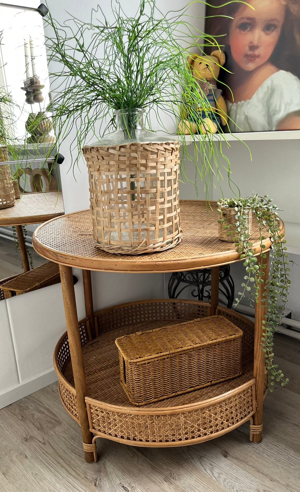 Prachtige rotan bijzettafel salontafeltje, Minder dan 55 cm, Rond, Zo goed als nieuw, Ophalen