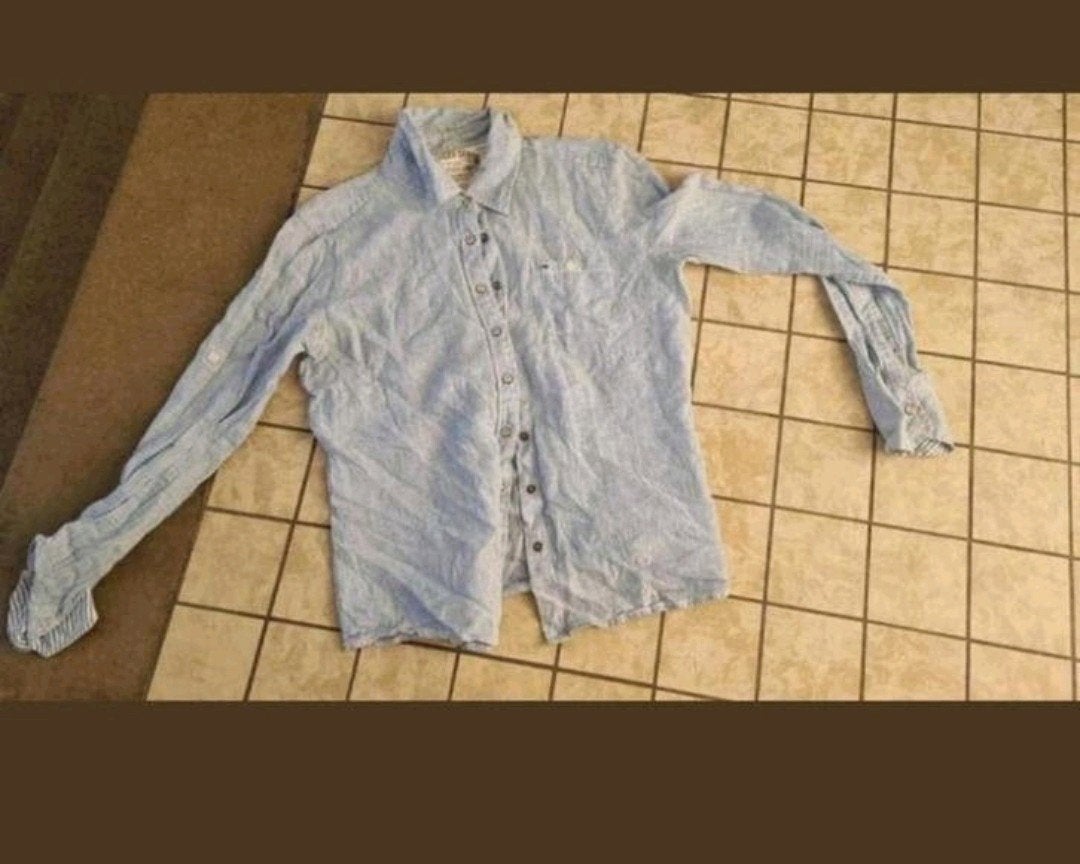 Tommy hilfiger lichtblauw gestreept overhemd medium M, Ophalen of Verzenden, Zo goed als nieuw