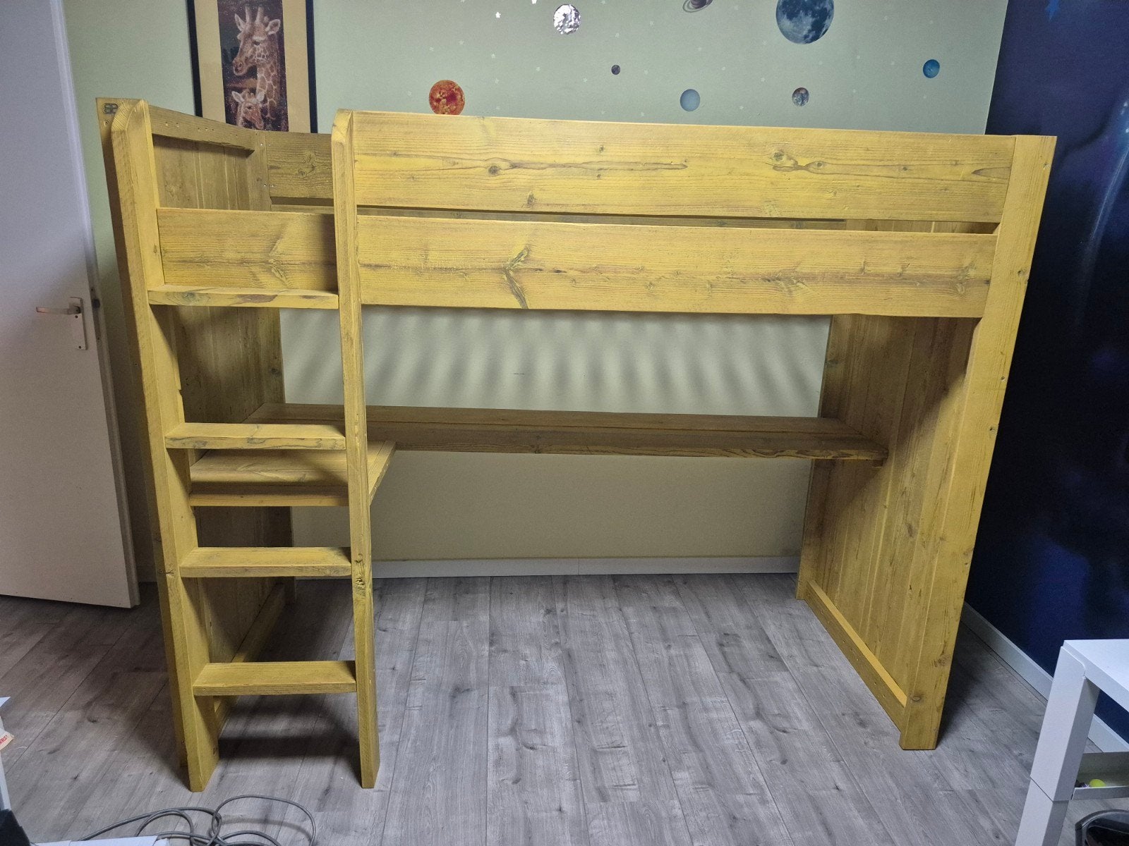 Stevige houten hoogslaper met bureau., Ophalen, Gebruikt, Eenpersoons, 90 cm