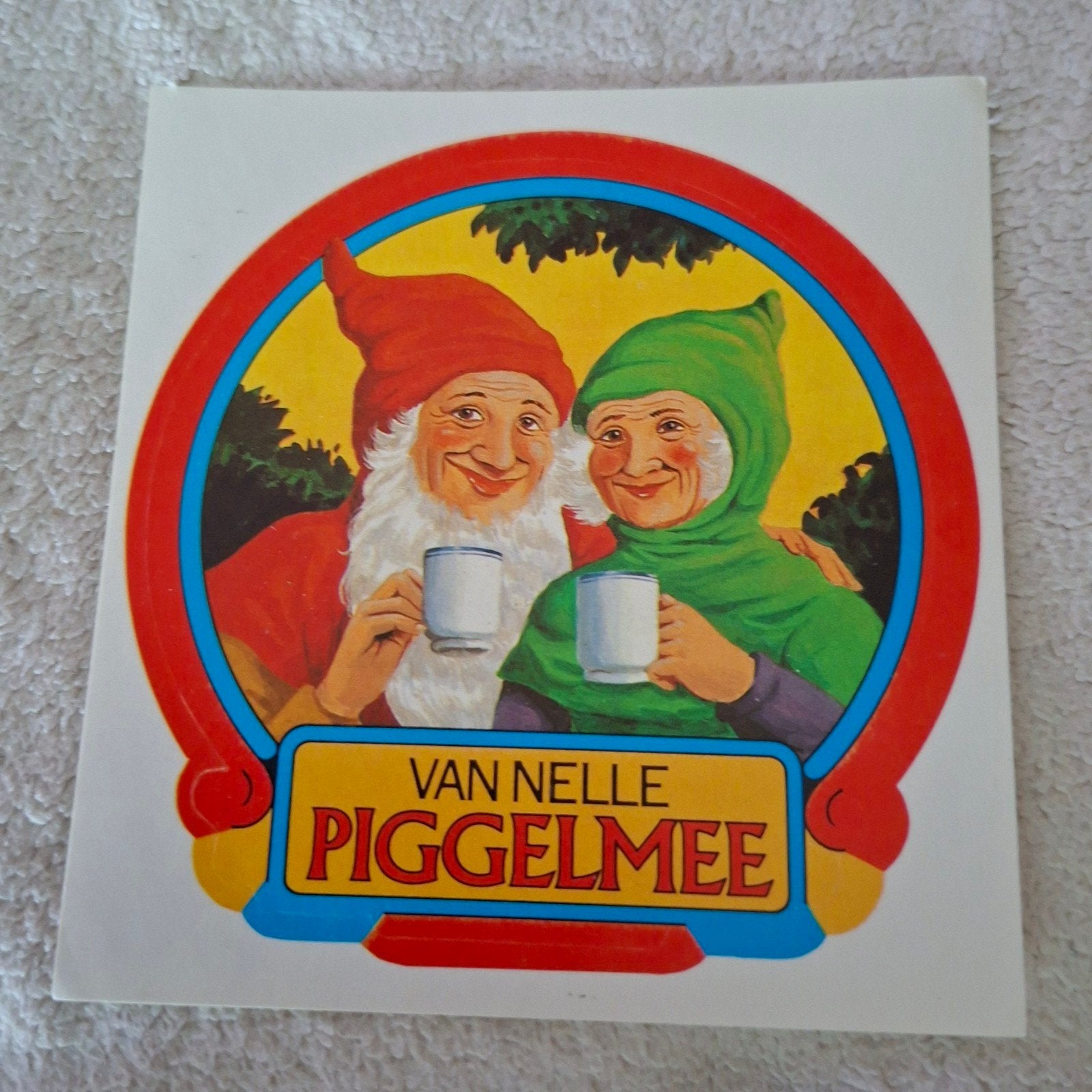 sticker  kabouters van nelle koffie piggelmee, Ophalen of Verzenden, Reclamebord