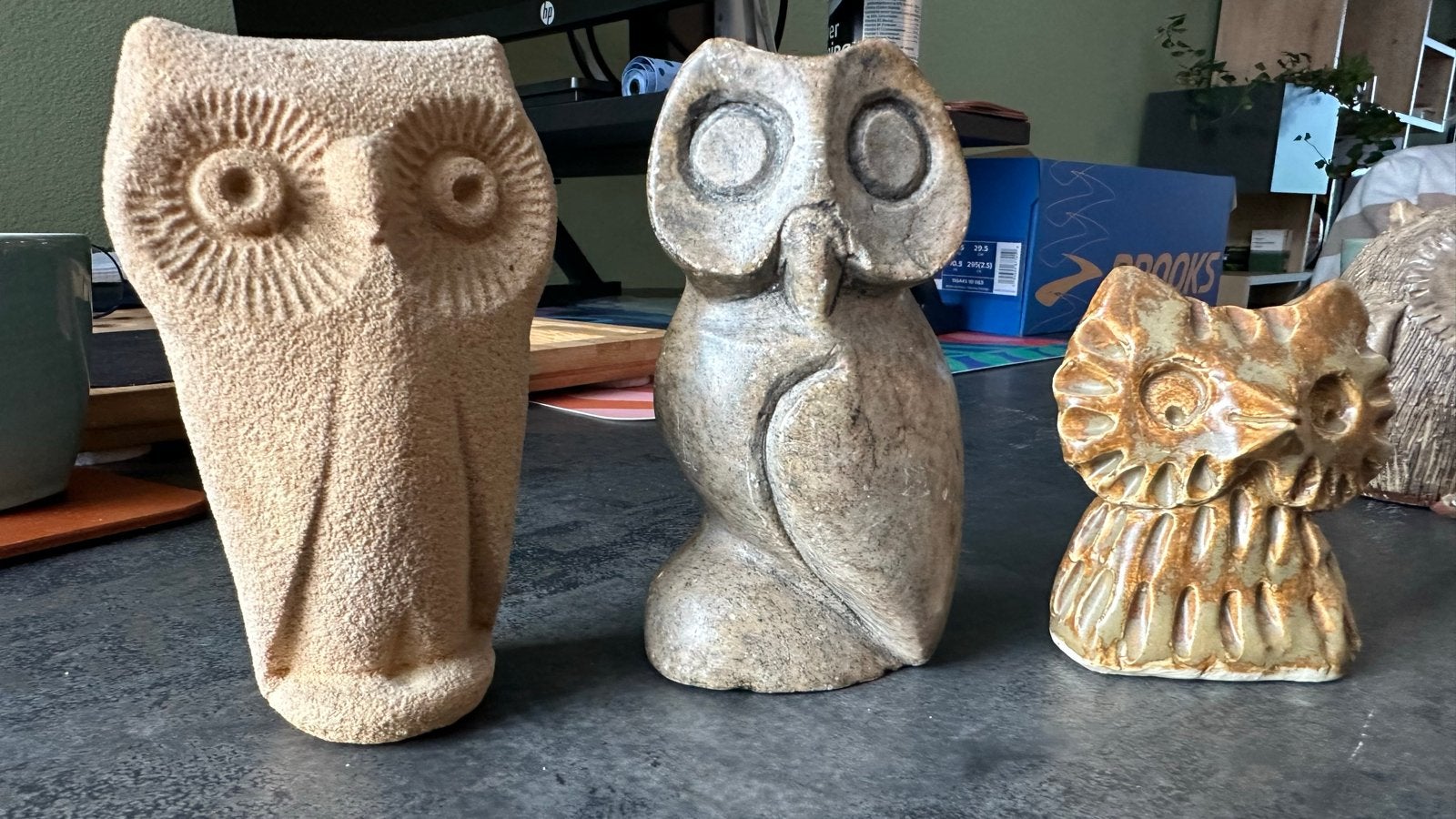 Set van 3 uilen beeldjes - StoneArt en keramiek, Ophalen of Verzenden, Gebruikt, Dier