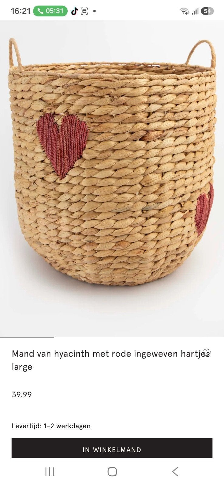 Nieuwe mand van hyacint met rode hartjes - Sissy-Boy, Ophalen, Gevlochten, Mand, Rond